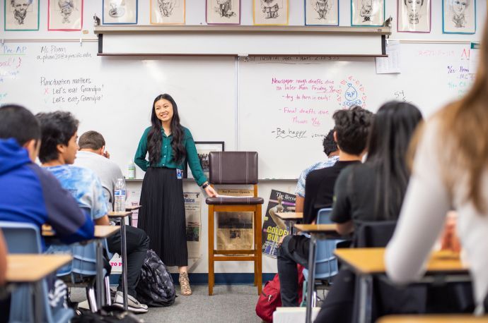 Student teacher teaching high school class