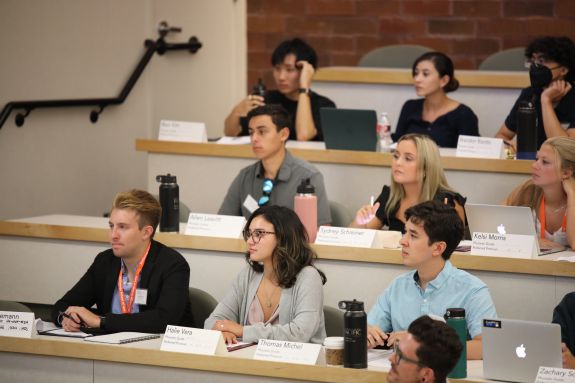 Students in classroom listening to a lecture 