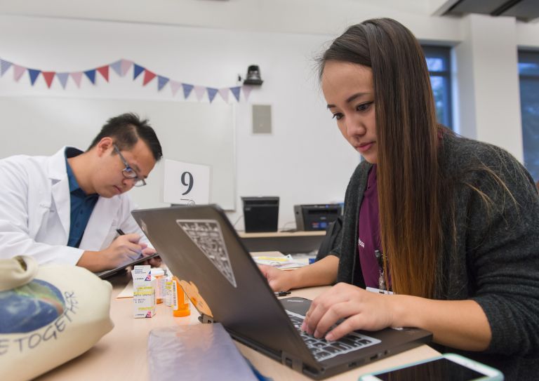 student using laptop